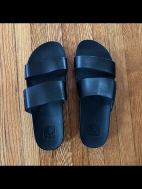 Reef Black Double Strap Slide Sandals